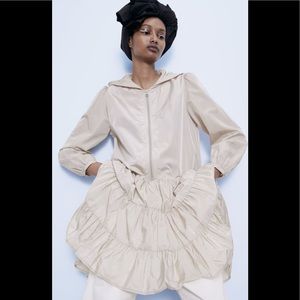 NWT Zara ruffled hoodie dress champagne color